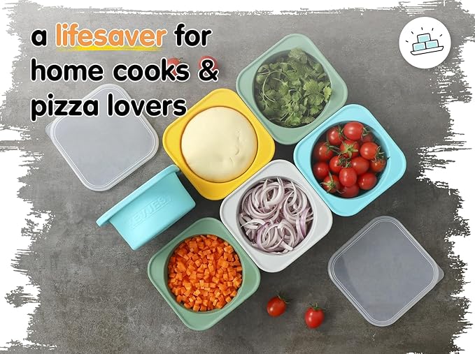 1000ml PLUS Pizza Sourdough Proofing Containers with Air-tight Lids for DIY family Artisan Pizza,Bread,Bagel-Food Grade Silicone -Freezer, Fridge, Dishwasher Safe-2 Pack (Blue)
