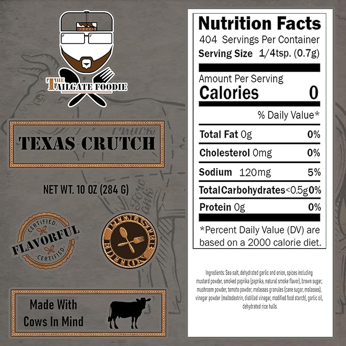 The Tailgate Foodie: Texas Crutch Brisket Rub - Smoking Rub for Brisket - Great for Brisket, Steak, Burgers - Meat Seasoning and Dry Rub - Large Shaker Bottle