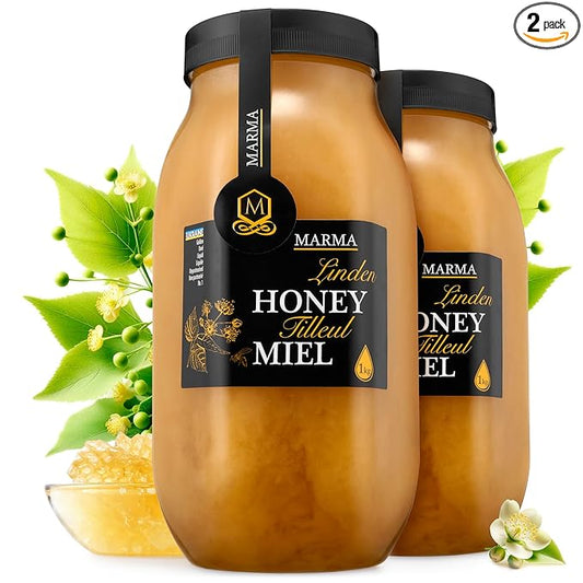 HONIGMA® Marma Linden Honey | Authentic Raw Honey from Ukraine | 100% Pure, Unpasteurized & Fully Crystallized | 1000g/35.2oz | Naturally Solid Texture | Pack of 2