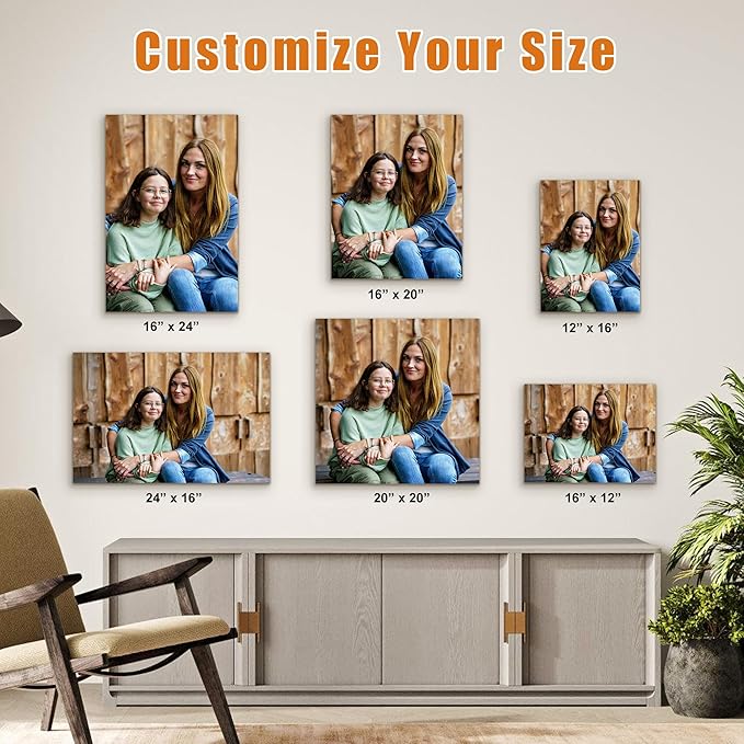 Custom Canvas Prints with Your Photos- Personalized Print Canvas Pictures, Custom Wall Art Gift for Living Room, Bedroom, Wedding Family Baby Pets Framed 12 x 12 inche