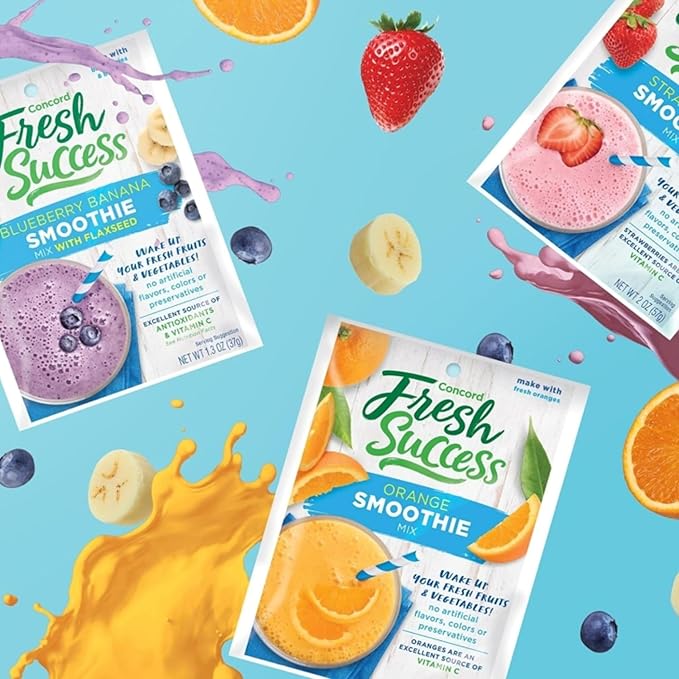Concord Foods Orange Smoothie Mix - Citrus Flavor with No Artificial Flavors, Colors, or Preservatives - Ideal Fresh Fruit Smoothies - 2 oz Pouch for Healthy Smoothies - (Pack of 18)