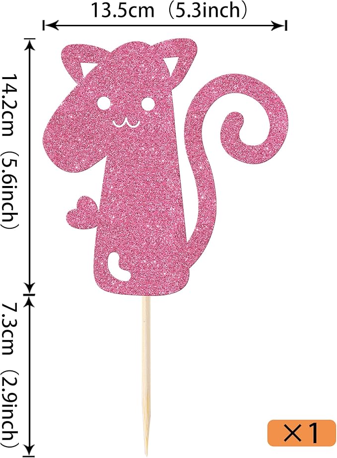 1 Pack Cat Cake Topper 1st Birthday Cake Pick Glitter Cute Pet Cat Cake Decoration for Baby Shower Kids First Birthday Wedding Party Cake Decorations Supplies Pink