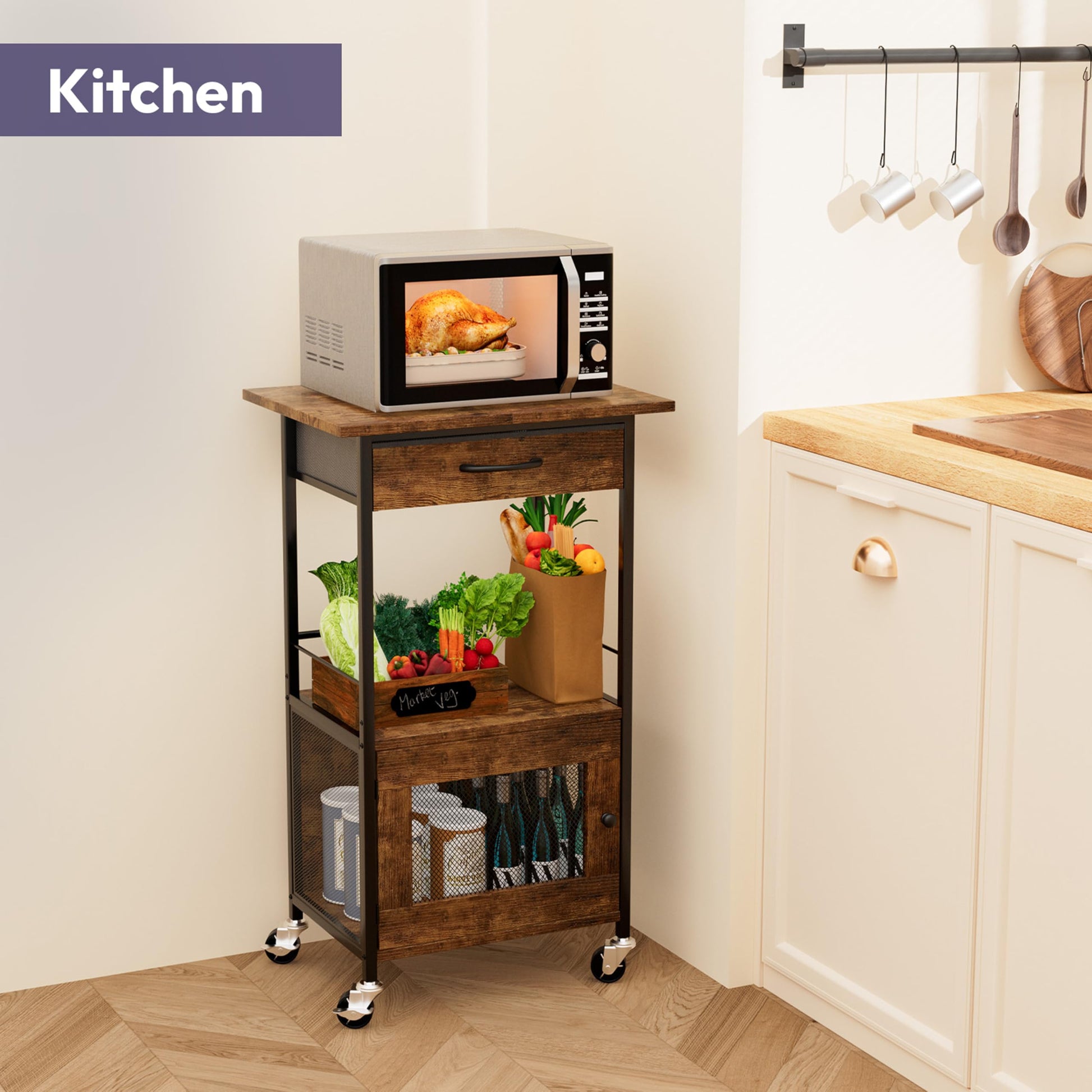 SWTYMIKI Buffets Coffee Bar Cabinet - Rolling Kitchen Rack, Farmhouse Small Coffee Stand with