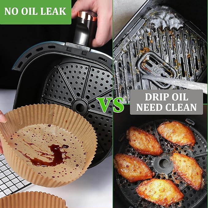 200pcs Air Fryer Disposable Liner, Non-Stick Parchment Paper for Baking, Oil-Proof, Water-Proof, Food Grade (6.3" Bottom, 7.9" Top)