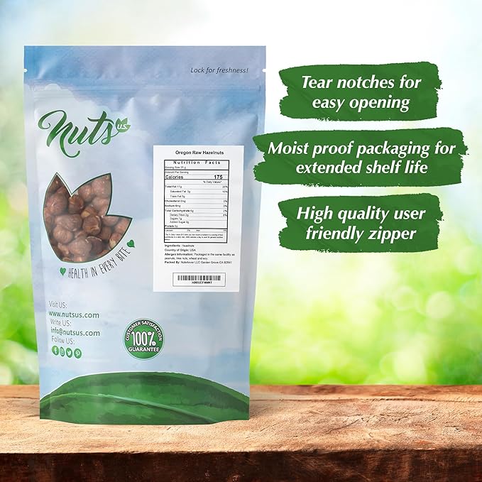 NUTS U.S. - Oregon Hazelnuts (Filberts) | Raw and Unsalted | Steam Pasteurized and NON-GMO | No Shell - Just Kernels | JUMBO SIZE | Packed in Resealable Bags!!! (1 LB)