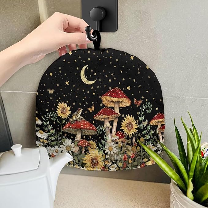 Mushrooms Moon Tea Cozy for Teapot Christmas Tea Cosy Dome Teapot Cover with Handle Dust Cover Kitchen Kettle Dust Cover Can Hung and Folded Decorative Kitchen for Easter竊뉰lack竊?"<div>
