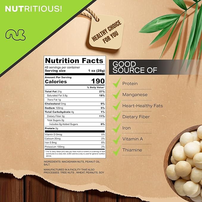 NUT CRAVINGS - Roasted & Salted Macadamia Nuts - No Shell, (48oz - 3 LB) Bulk Nuts Packed Fresh in Resealable Bag - Healthy Protein Food Snack, Food Assortments