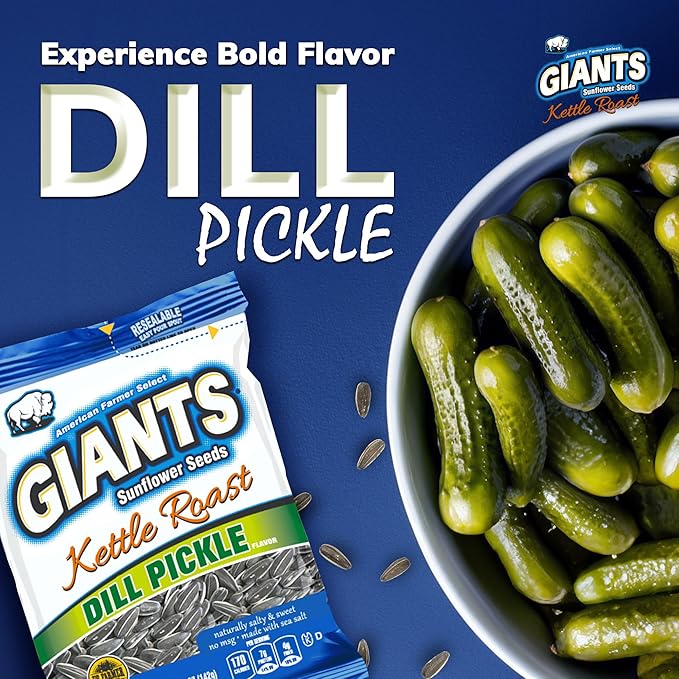 GIANTS Kettle Roast Dill Pickle Sunflower Seeds - Sunflower Seeds Bulk, Big Sunflower Seeds to Eat, Roasted & Flavored for Eating, 8g Protein Per Serving - 5 oz Bags (Pack of 3)