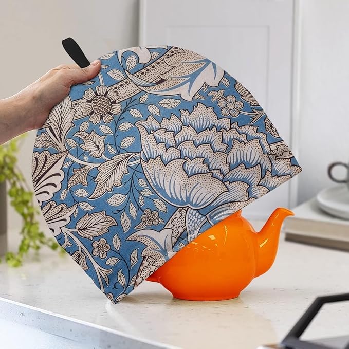 William Morris Pattern Tea Cozy for Teapot Dome Teapot Cover Customized Teapot Covers with Handle Dust Cover Kitchen Kettle Dust Cover Can Hung and Folded Tea Pot Kitchen Decorative 竊뉰lue竊?"<div>