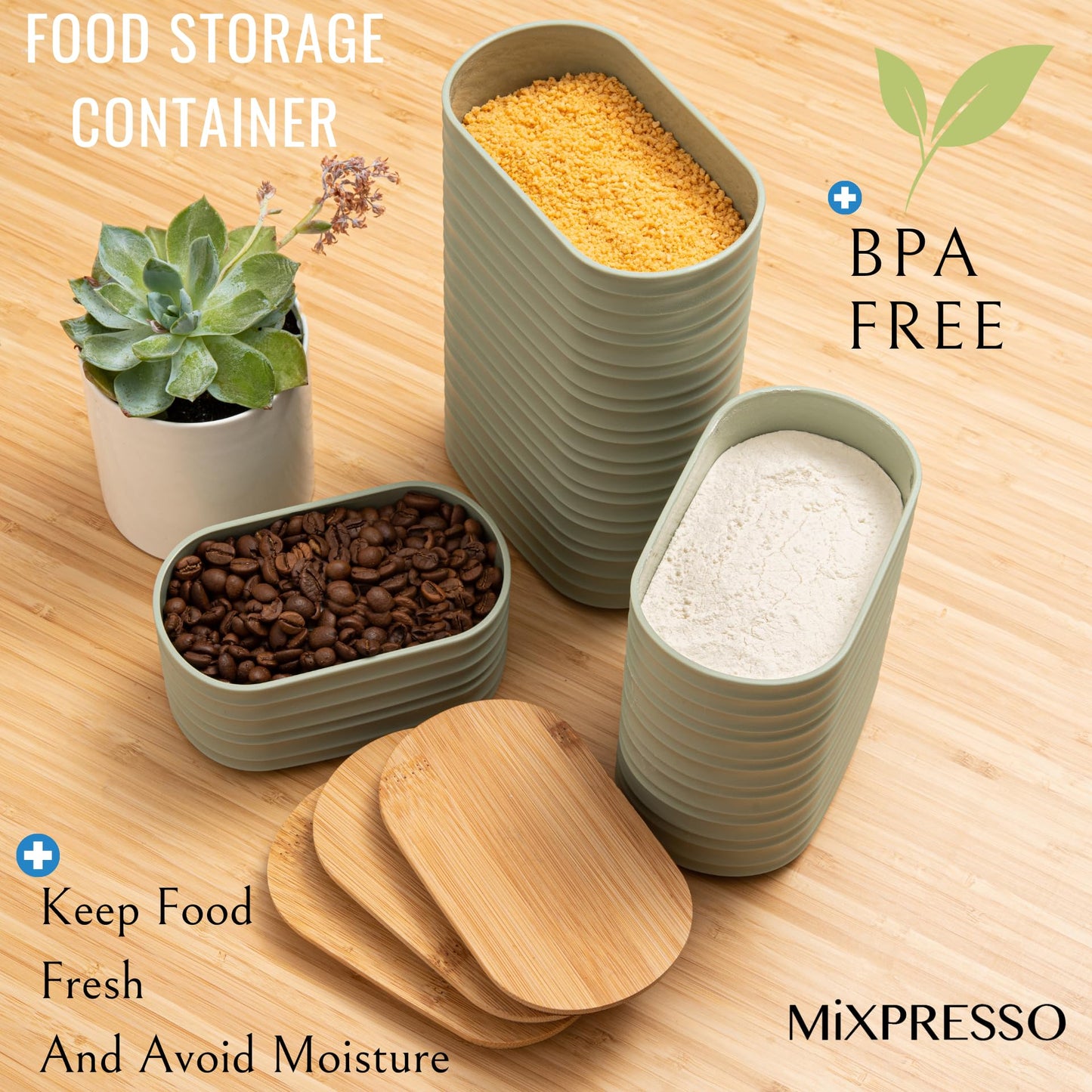 Mixpresso 3 Pcs Green Canisters Sets for the Kitchen, Coffee Containers