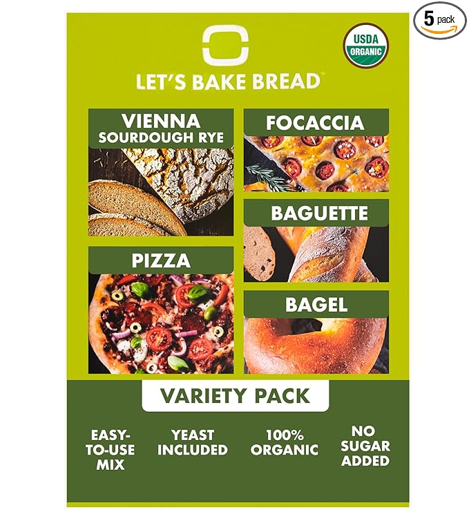 Let???Bake Bread Organic Baking Mixes - Artisan-Style Bagels & Breads - USDA Organic, Non-GMO, No Additives - Easy Home Baking - Variety Pack 17.64 oz (5 Pack)