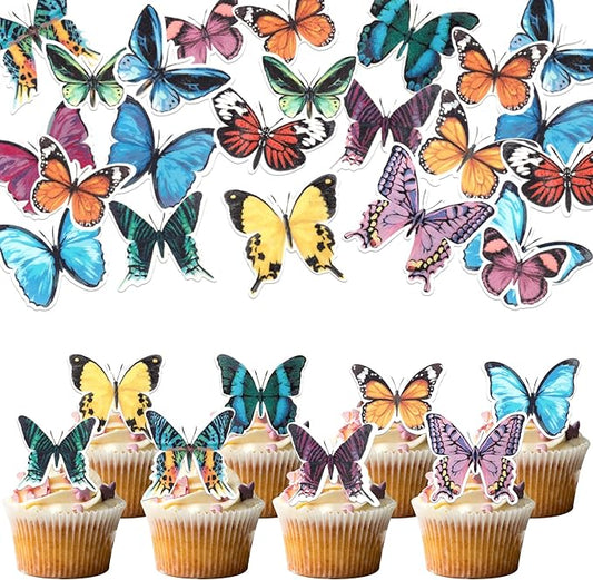 60 PCS Edible Butterfly Cupcake Toppers Wafer Paper Butterflies Cupcake Picks Butterfly Birthday Decorations for Edible Butterflies Theme Birthday Wedding Party Cake Decoration Supplies Colorful