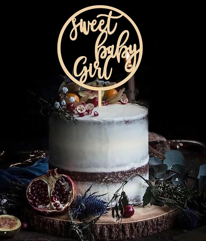 Sweet Baby Girl Cake Topper - Wooden Baby Shower Cake Decorations for Girls - Baby Shower Cake Topper for First Birthday/Gender Reveals Party, Photo Booth Props