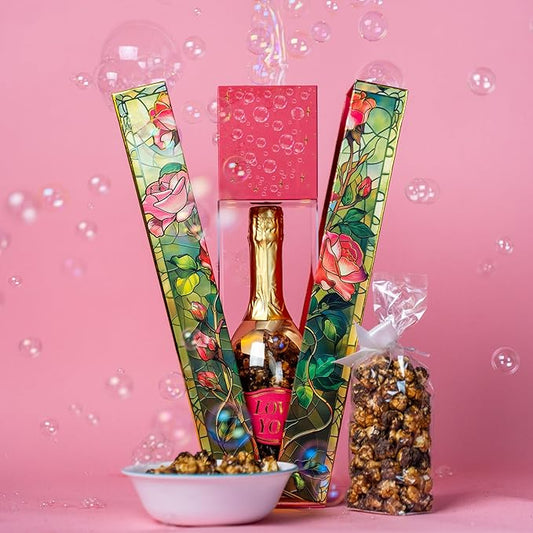 SendaCake Rose Bubble Box with Caramel White Chocolate Popcorn, Ready to Gift, No Assembly Required - Happy Birthday Surprise - Unique Birthday Gift for Women, Men, Sister, Mom, Dad, Best Friend