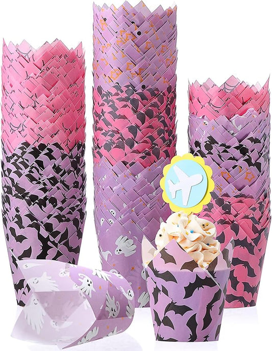 500 Counts Halloween Tulip Cupcake Liners Baking Paper Cups Wrappers Birthday Party Muffin Cupcake Baking Liners Grease Proof Cake Liner Holders for Halloween Party Supplies (Ghost)