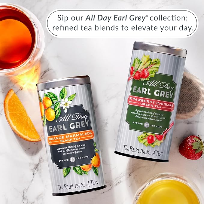 The Republic of Tea ??All Day Earl Greyì§?Strawberry Rhubarb Green Tea, Naturally Caffeinated, 36 Tea Bags
