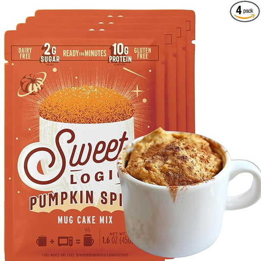 SWEET LOGIC Keto Dessert Mug Cake Mixes - Refined Sugar Free Gluten Free Keto Snack - 4 Keto Mug Cake Mixes - Pumpkin Spice - Diabetic Friendly Keto Sweets and Treats