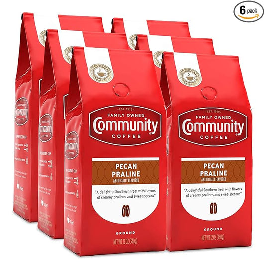 Community Coffee Pecan Praline Flavored 72 Ounces, Medium Roast Ground Coffee, 12 Ounce Bag (Pack of 6)