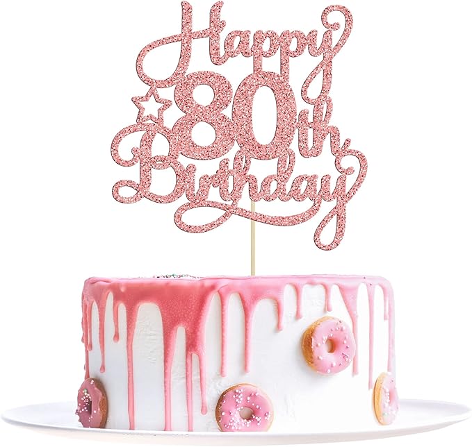 1 Pack Happy 80th Birthday Cake Topper Rose Gold Glitter 80 & Fabulous Cheers to 80 Years Old Birthday Cake Pick for Celebrating 80th Birthday Anniversary Party Cake Decorations Supplies