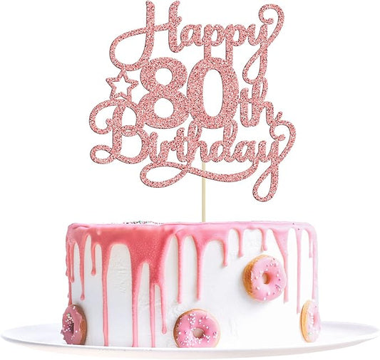 1 Pack Happy 80th Birthday Cake Topper Rose Gold Glitter 80 & Fabulous Cheers to 80 Years Old Birthday Cake Pick for Celebrating 80th Birthday Anniversary Party Cake Decorations Supplies