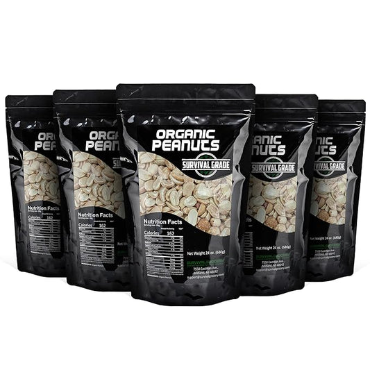 Survival Grocery짰 Organic Dry Roasted Peanuts - Protein Rich, Non-GMO, Gluten-free, Vegan-friendly, Low Carb Snack, Packed With Essential Vitamins & Minerals, Heart Healthy, Fiber-filled (120 oz./5 Bags)
