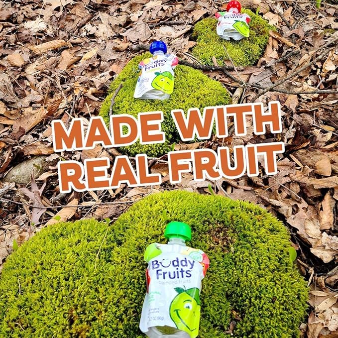 Buddy Fruits Pure Blended Fruit Snack To Go Apple, Mango, Banana and Passion Fruit Applesauce 3.2oz (Pack of 12) | 100% Real Fruit | No Sugar, Non GMO, Vegan, No Preservatives, Certified Kosher