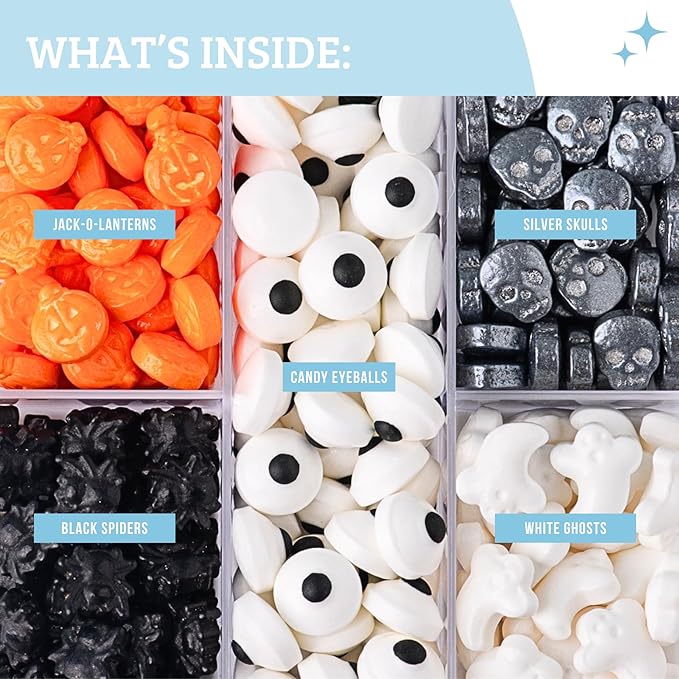 Sweets Indeed Halloween Candy Sprinkles Tacklebox ??2.53 oz Assorted Dextrose Shapes with Eyeballs, Pumpkins, Spiders, Skulls & Ghosts ??Edible Decorations for Cookies, Cupcakes & Cakes