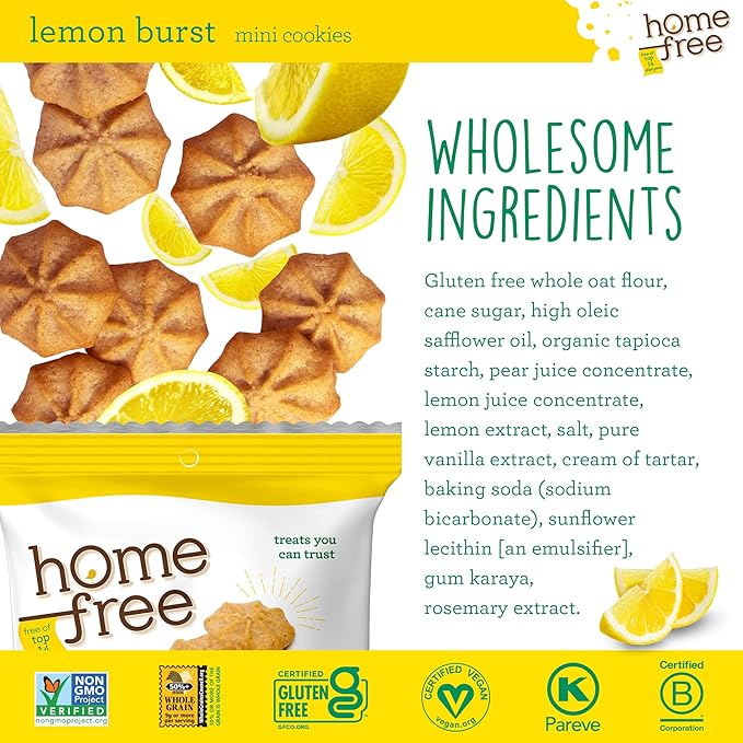 Homefree Treats You Can Trust Gluten Free Mini Cookies, Single Serve, Lemon Burst, 1.0 Ounce (Pack of 10)??,<div>