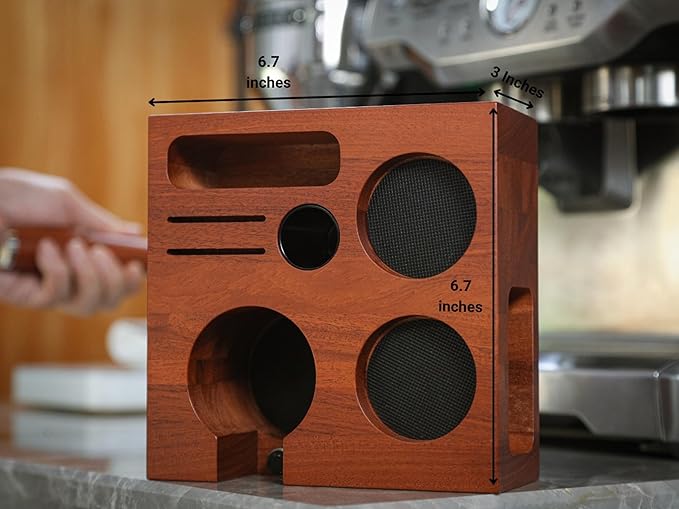 58mm Espresso Knock Box Set ??Rosewood Tamping Station Organizer & Coffee Grounds Bin | Professional Espresso Accessories for 58mm Portafilter Machines