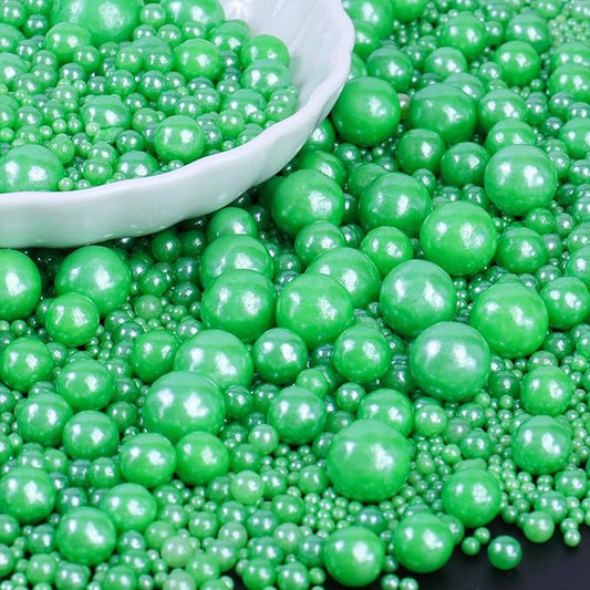 Green Sprinkles for Cake Decorating, Pearl Sugar in Mix Sizes 130g/4.6oz, Baking Cupcakes, Donuts, Macarons Baking Toppings, Wedding Celebration Birthday Party Supplies