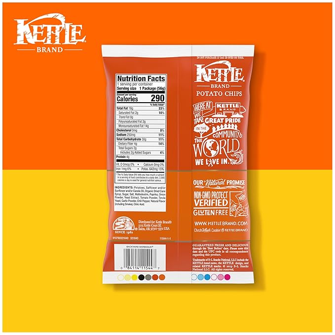 Kettle Brand Potato Chips, Backyard Barbeque Kettle Chips, Snack Bag, 2 Oz