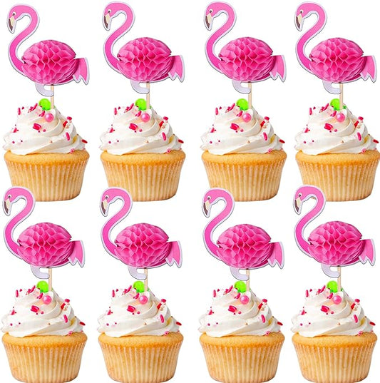 Rsstarxi 50 Pack Luau 3D Flamingo Cupcake Toppers Tropical Aloha Flamingo Cupcake Picks for Summer Hawaiian Luau Tropical Theme Baby Shower Birthday Wedding Party Cake Decorations
