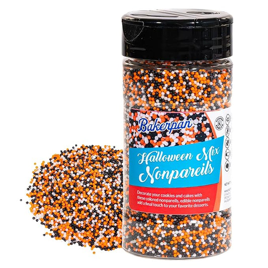 Bakerpan Halloween Nonpareils Sprinkles - 7 Ounces Halloween Sprinkles for Cake Decorating - Edible Nonpareils for Cupcakes, Ice Cream, Cake Decorations (Made in USA)