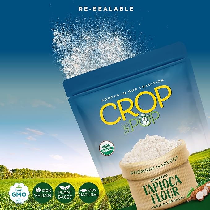 CROP BY POP - Organic Tapioca Starch Flour (40 Oz - 2.5 LB) Packed Fresh in Resealable Bag - USDA Organic, Non GMO - Food Assortments