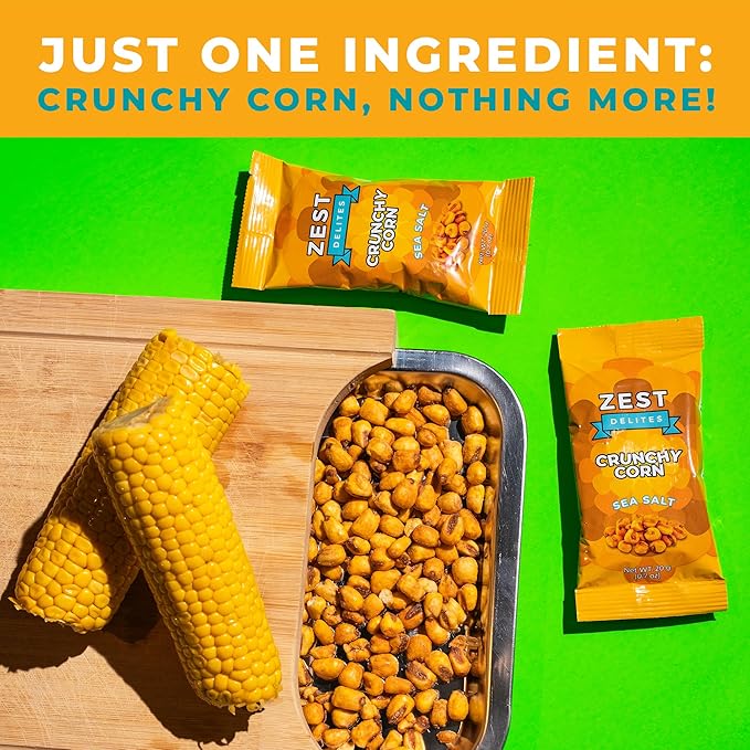 Crunchy Corn Snacks by Zest Delites, Sea Salt Roasted Corn, 0.7oz x 20 Packs, Nuts-Like Crunch, Gluten Free, Vegan, NON-GMO, Healthy Snacks for All Ages, Healthy Alternative to Chips & Crisps