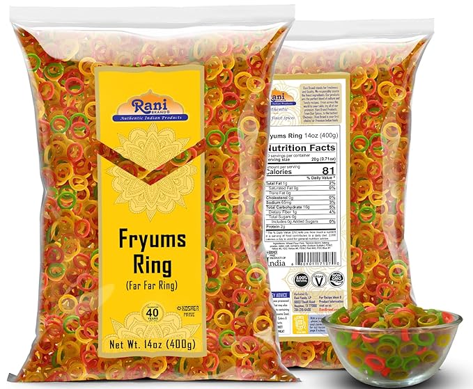 Rani Far Far / Fryums (Wheat & Tapioca Pellet) Ring Shape 14oz (400g) ~ Vegan, Kosher, Uncooked, Used to Make Papad, Bhungra / Chip Snack