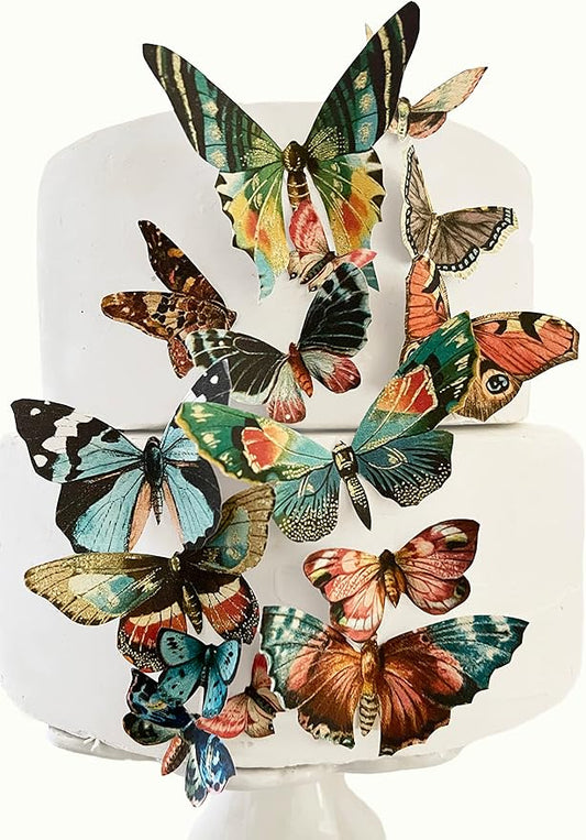 Sugar Robot Edible Butterflies for Cake Decorating- Butterfly Cake Decorations- Assorted Size - Cake Toppers and Cupcake Toppers Made in the USA - Premium Crafted -15 pcs (Victorian Vintage)