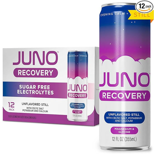 JUNO RECOVERY Unflavored Still Drink - Energizing Hydration with Magnesium, Glycine, Celtic Salt, Potassium & Calcium - Refreshing Beverage, 12 Pack