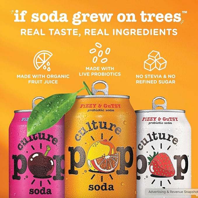 Culture Pop Soda, Zesty & Tarty Variety Pack, Probiotic Low Sugar Soda, Sparkling Juice Alternative, Non-GMO, Kosher, Gluten-Free, No Stevia (12pk)