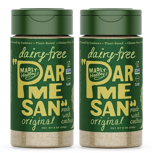 Madly Hadley Plant-Based Parmesan Cheese, 2 packs - 16oz | Original Vegan Cashew Parmesan Grated Topping for Pasta, Salad, Sauces | Dairy-Free, Gluten-Free, Non-GMO, Soy-Free, Keto-Friendly