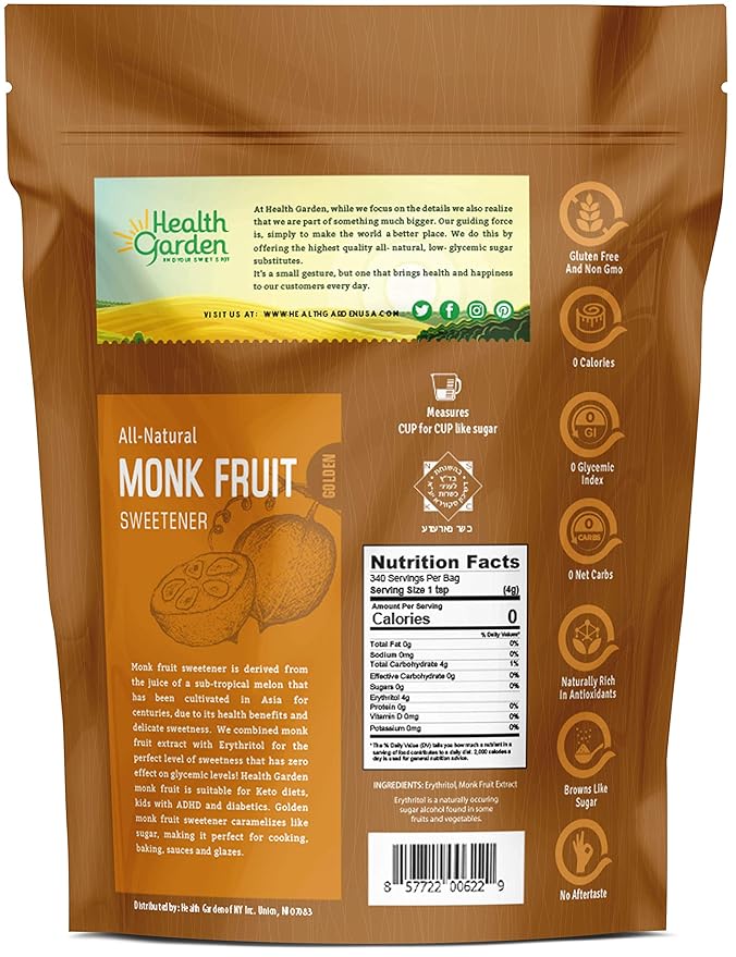 Health Garden Monk Fruit Sweetener, Golden - Non GMO - Gluten Free - Sugar Substitute - Kosher - Keto Friendly (3 lbs x 2)??,<div>