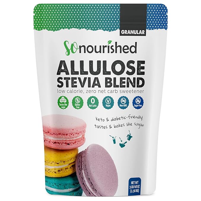 So Nourished Stevia with Allulose Sweetener Granular - 1:1 Sugar Substitute, Keto - 0 Calorie, 0 Net Carb, Non-GMO (3 lb / 48 oz)