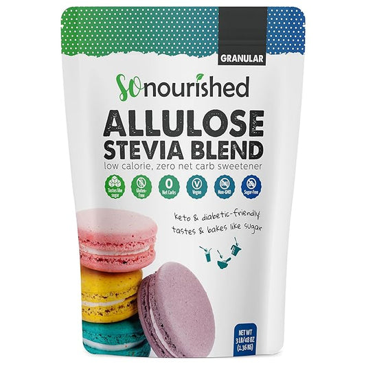So Nourished Stevia with Allulose Sweetener Granular - 1:1 Sugar Substitute, Keto - 0 Calorie, 0 Net Carb, Non-GMO (3 lb / 48 oz)