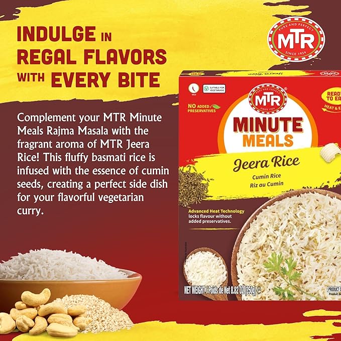 MTR Ready-To-Eat: Jeera Rice - Cumin Rice - Microwavable Rice Packs for Instant Meals - Delicious & Nutritious Rice Ready in Minutes - Suitable for Vegetarians with Natural Ingredients - (Pack of 6)