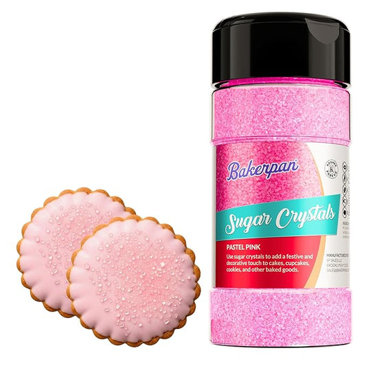 Bakerpan Sugar Sprinkles for Baking - 7 Ounce Pastel Pink Decorating Sugar Crystals for Cookies, Cake Pops, Ice Cream (Made in USA)