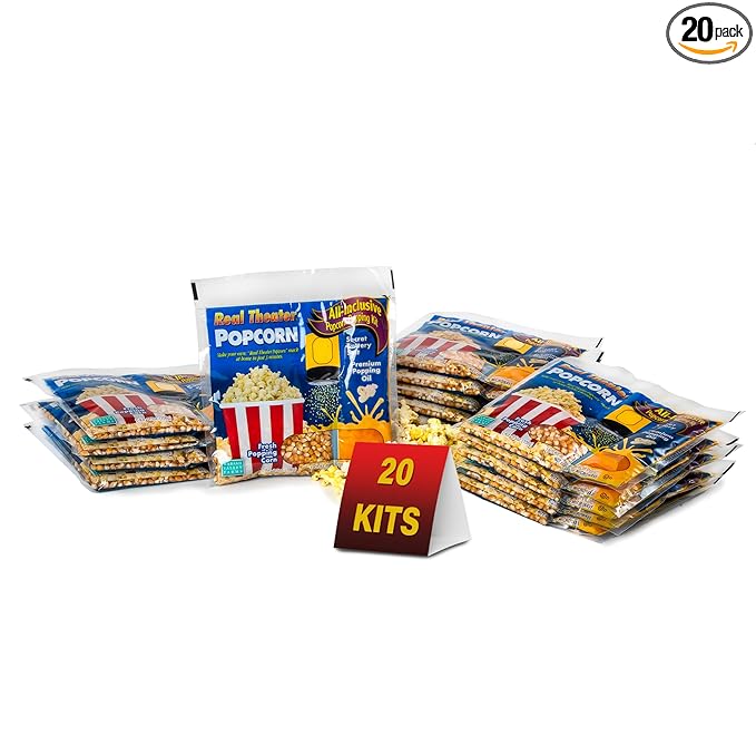 All in One Popcorn Packs: Wabash Valley Farms, All In One Popcorn Kit, Real Theatre Popcorn, Popcorn Kernels for Popcorn Machine, 20 Popcorn Kits