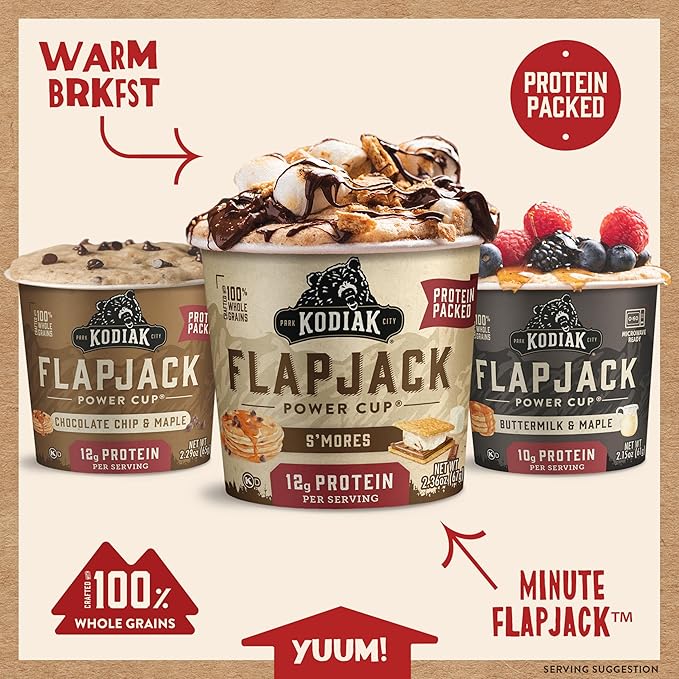Kodiak Cakes Protein Pancake On The Go Flapjack Cups Mix; Buttermilk, Chocolate Chip, & S?셫ores Variety Pack