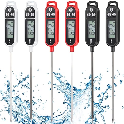 6 Pcs Instant Read Meat Thermometer with Long Probe 9.65 Inch Kitchen Cooking Food Candy Waterproof Digital Thermometer for BBQ Water Milk Yogurt Liquid Cooking(Black, White, Red)
