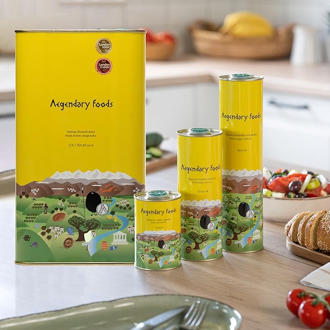 Extra Virgin Olive Oil Tin, Great Taste Cold Pressed EVOO, Fruity Flavor, Polyphenol Rich Olive Oil from the Land of Sparta 3lt Tin