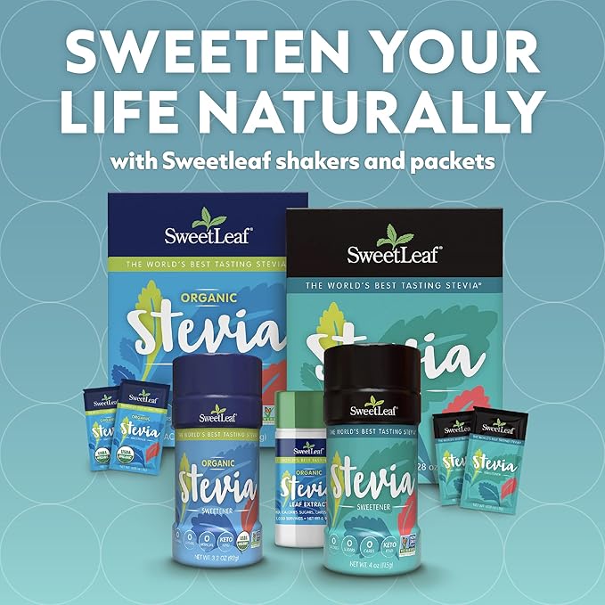 SweetLeaf Organic Stevia Powder Shaker Jar - Zero Calorie Sweetener with Stevia Leaf Extract, No